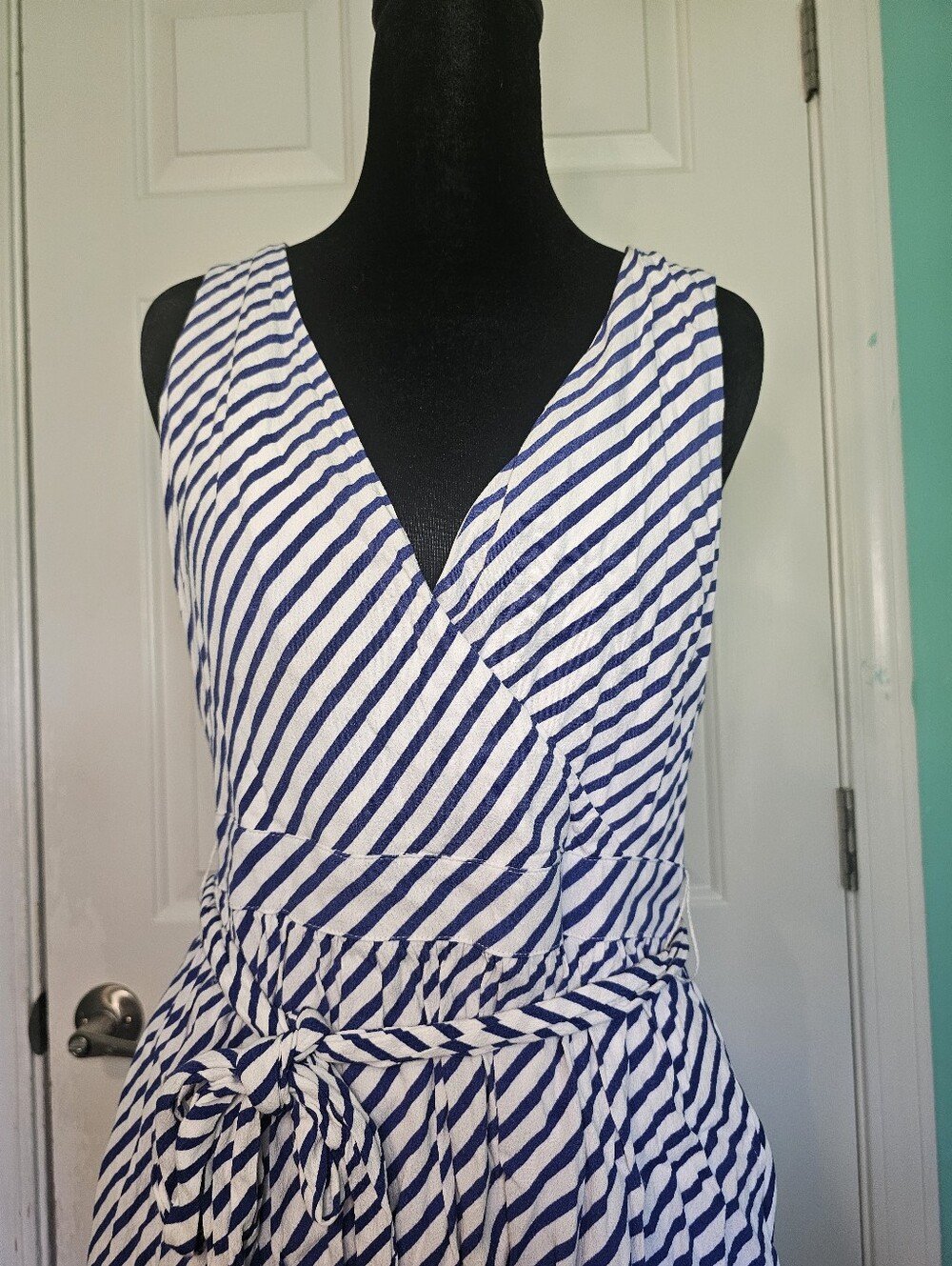 LOFT Navy and White Faux Wrap Striped Dress Women's Size 4